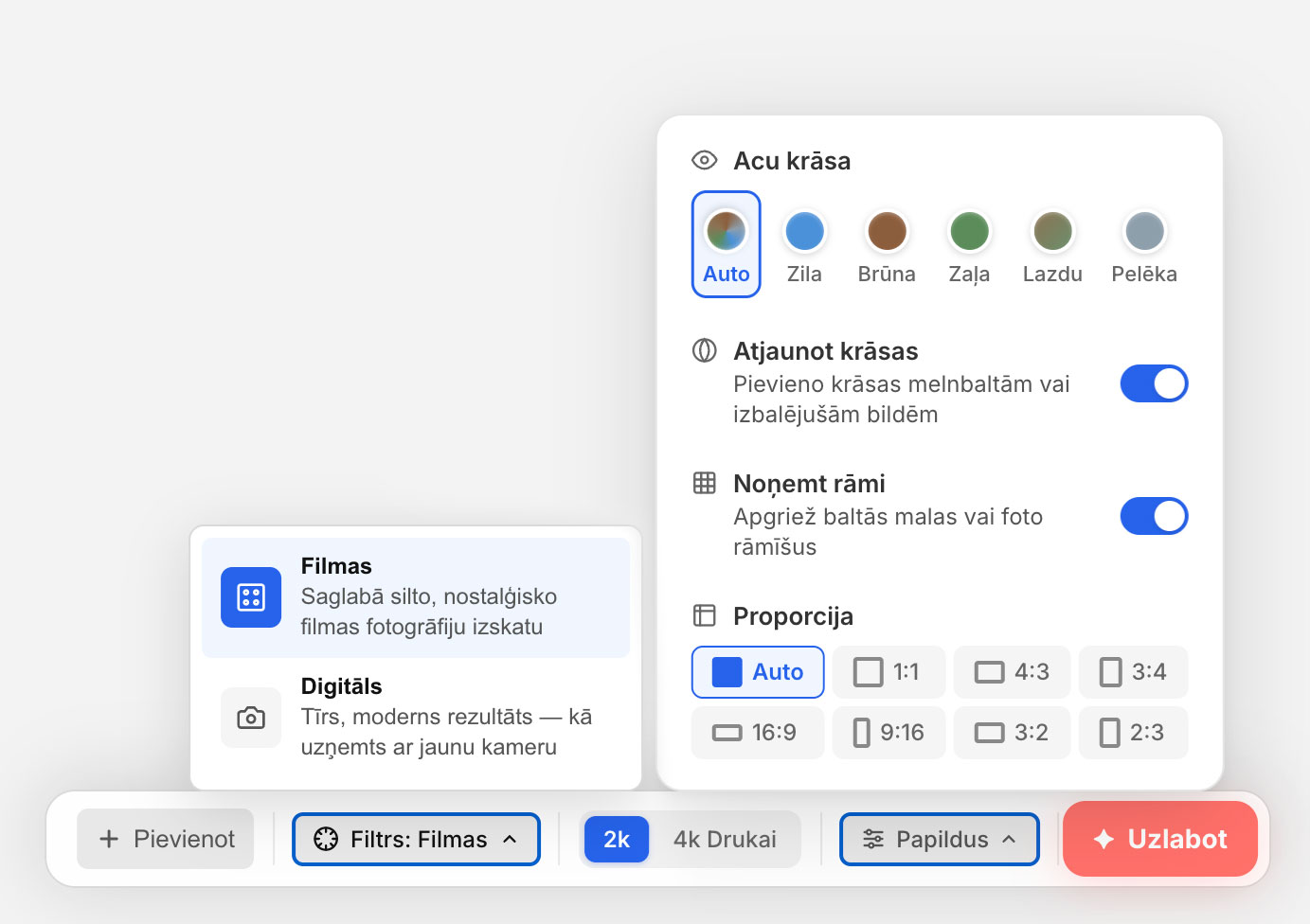 Eye color menu